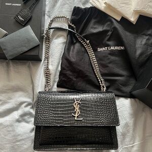*SOLD* Saint Laurent (YSL) Medium Sunset in Croc Embossed Black